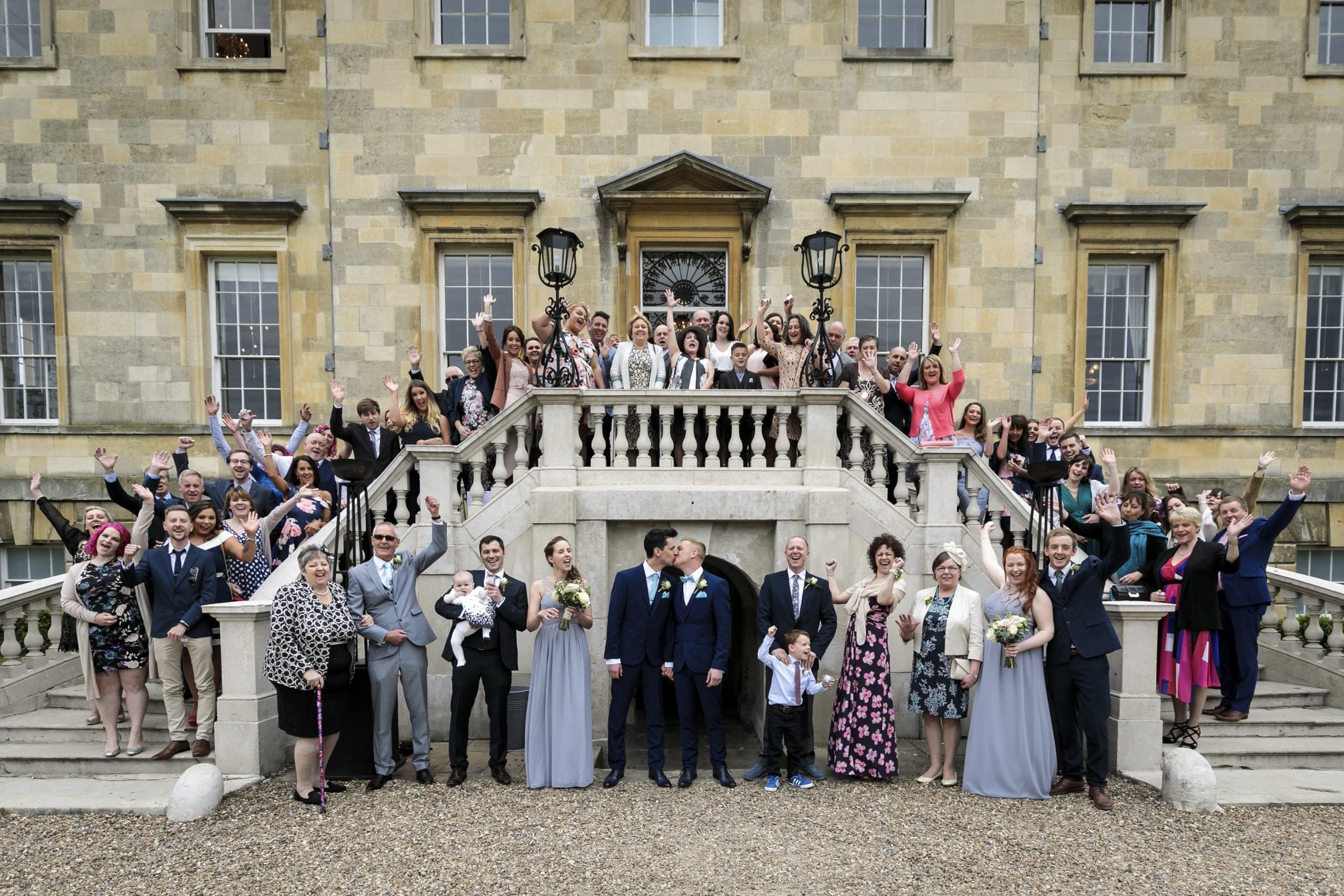 wedding party group photograph Botleys Mansion staircase