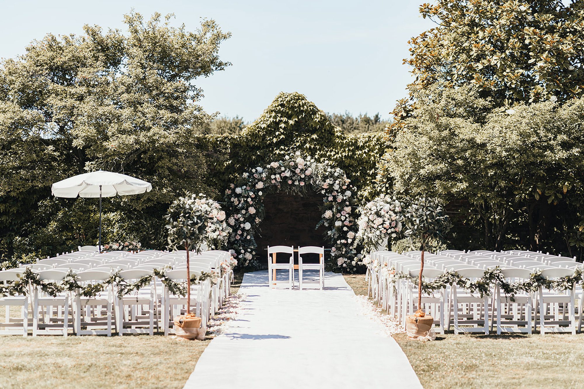 Outdoor wedding ceremony at Notley Abbey