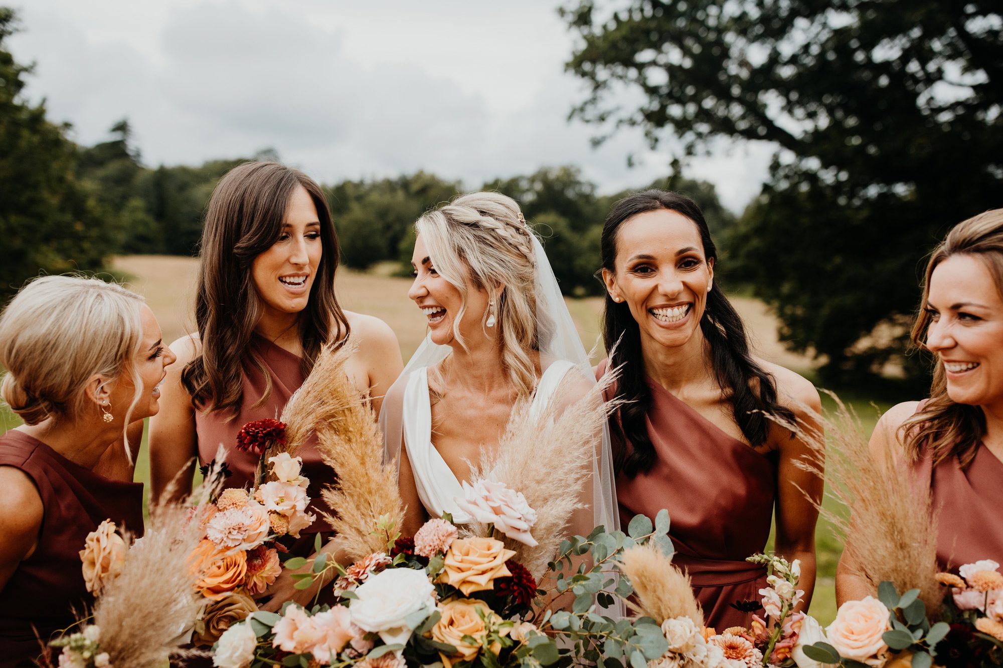 Botleys Mansion wedding newlywed bride and bridesmaids